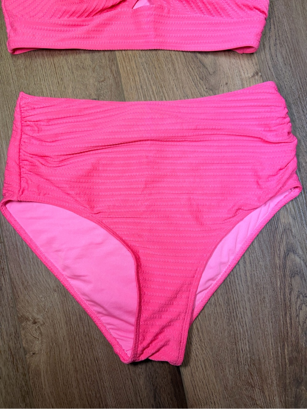 Hot Pink Textured High Waisted Bikini Set Twist Front Tummy Control M Summer - Picture 5 of 9